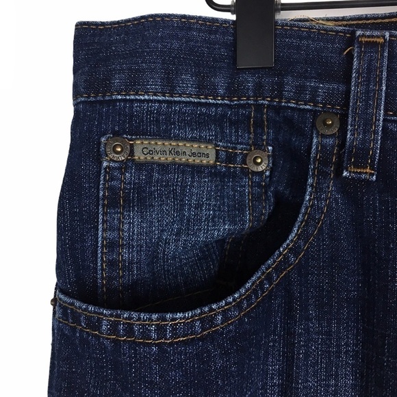 CALVIN KLEIN Jeans Bootcut Men Flat Slub Dark Wash Denim 34 x 30 Short Inseam - Picture 3 of 13